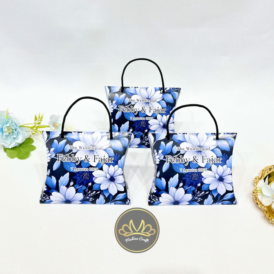 Pillow Box Packaging Souvenir Pernikahan Full Printing Custom Desain