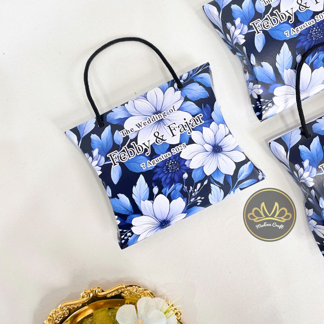 Pillow Box Packaging Souvenir Pernikahan Full Printing Custom Desain - Gambar 3